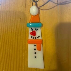 Fused glass snowman ornament